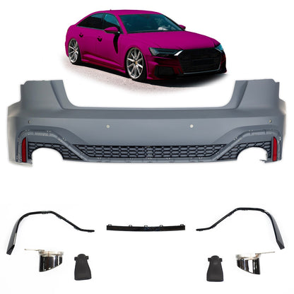 Heckstoßstange mit Diffusor & Auspuffendrohren passend für Audi A6 C8 4A Limousine 2018-2024