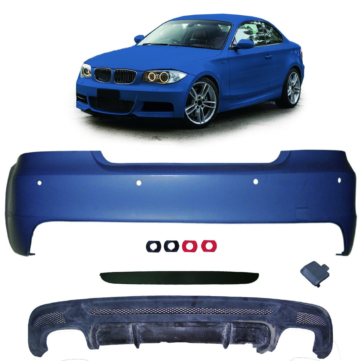 Sport Heckstoßstange mit PDC & Diffusor passend für BMW 1er E82 E88 2007-2013