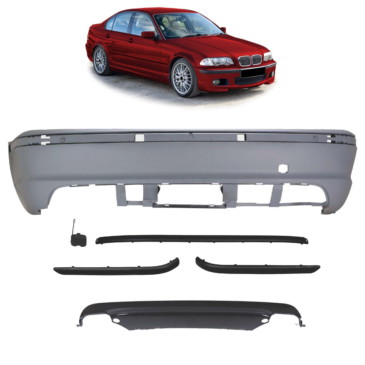 Sport Heckstoßstange mit Diffusor passend für BMW 3er (E46) Limousine 1998-2005