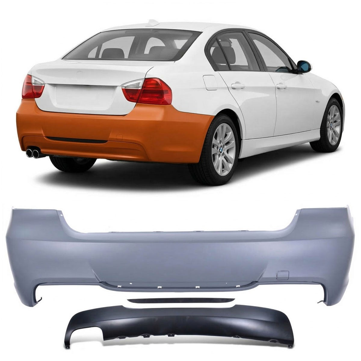 Heckstoßstange mit Diffusor passend für BMW 3er (E90) Limousine 2005-2011