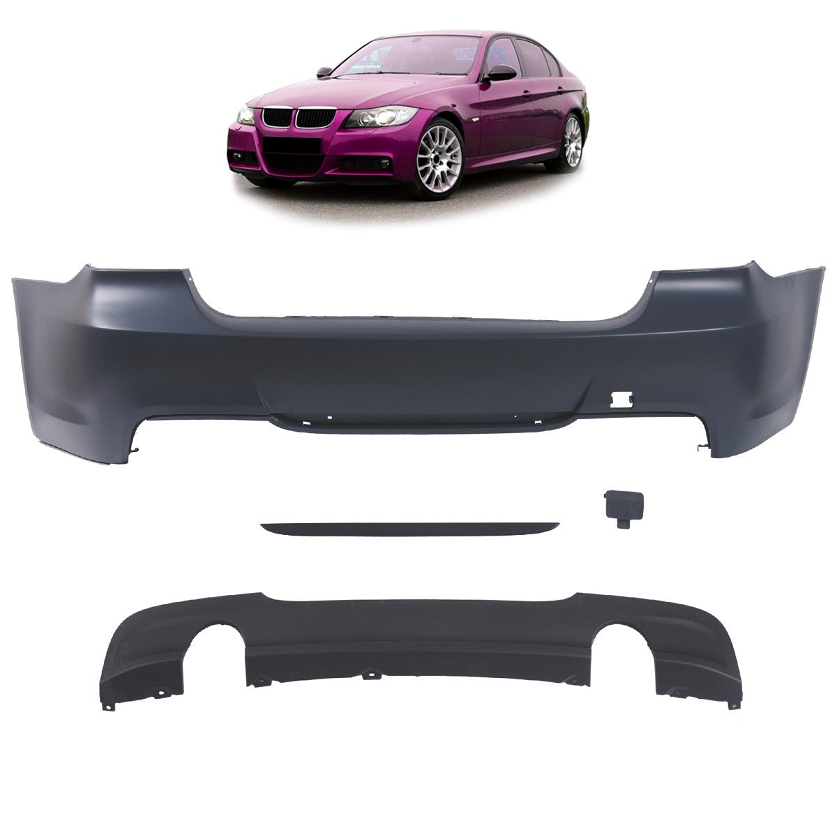 Heckstoßstange mit Diffusor passend für BMW 3er (E90) Limousine 2005-2011