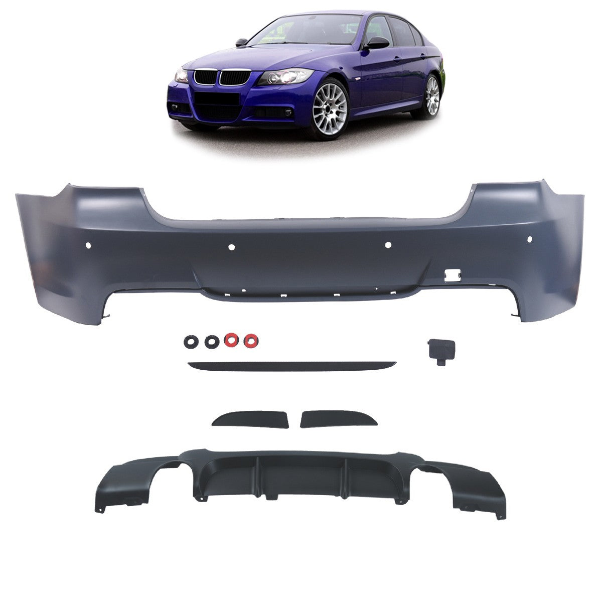 Heckstoßstange PDC 335 Diffusor passend für BMW 3er E90 Limousine 05-11