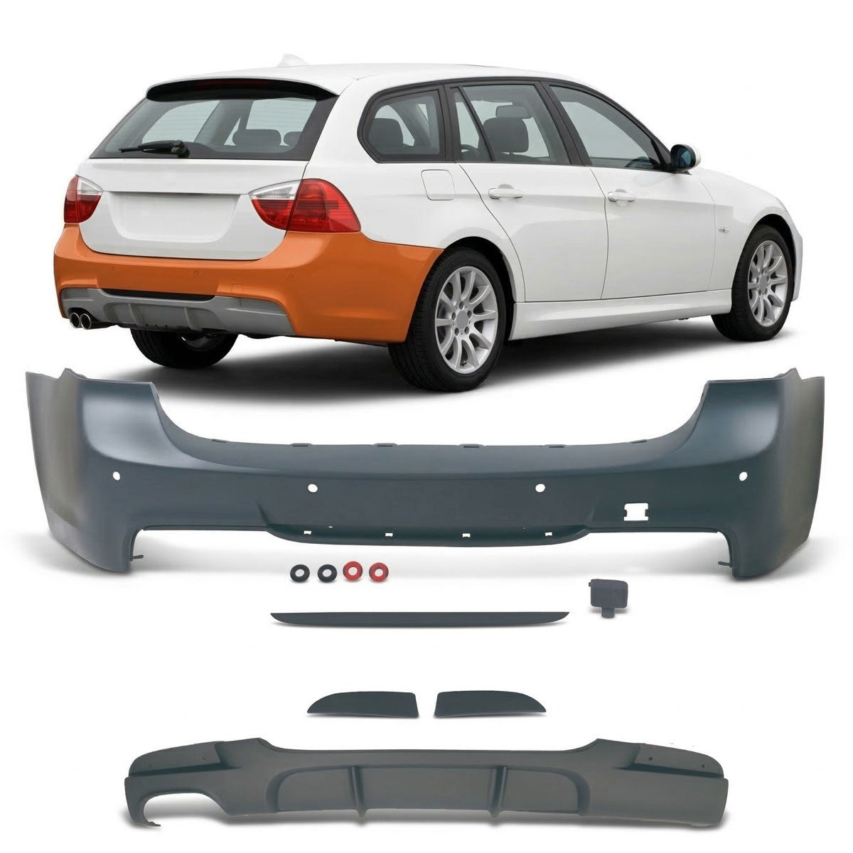 Heckstoßstange mit PDC & Diffusor passend für BMW 3er E91 Touring 2005-2011