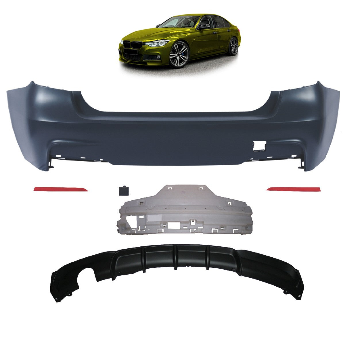 Heckstoßstange Sport mit Diffusor passend für BMW 3er (F30) Limousine 2011-2018