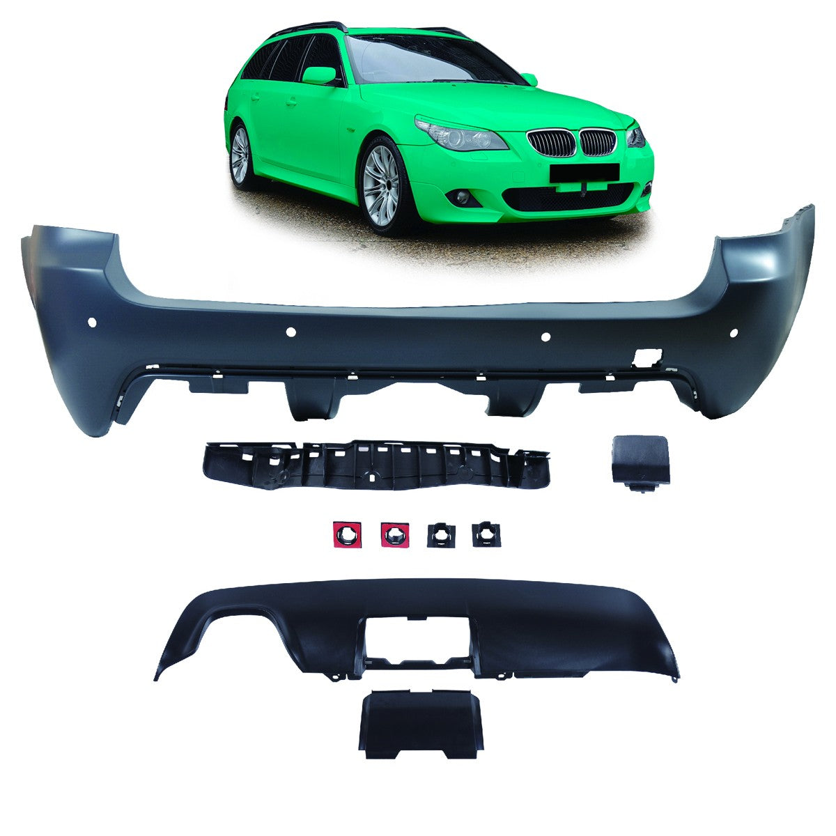 Sport-Heckstoßstange mit Diffusor & PDC passend für BMW 5er E61 2007-2010