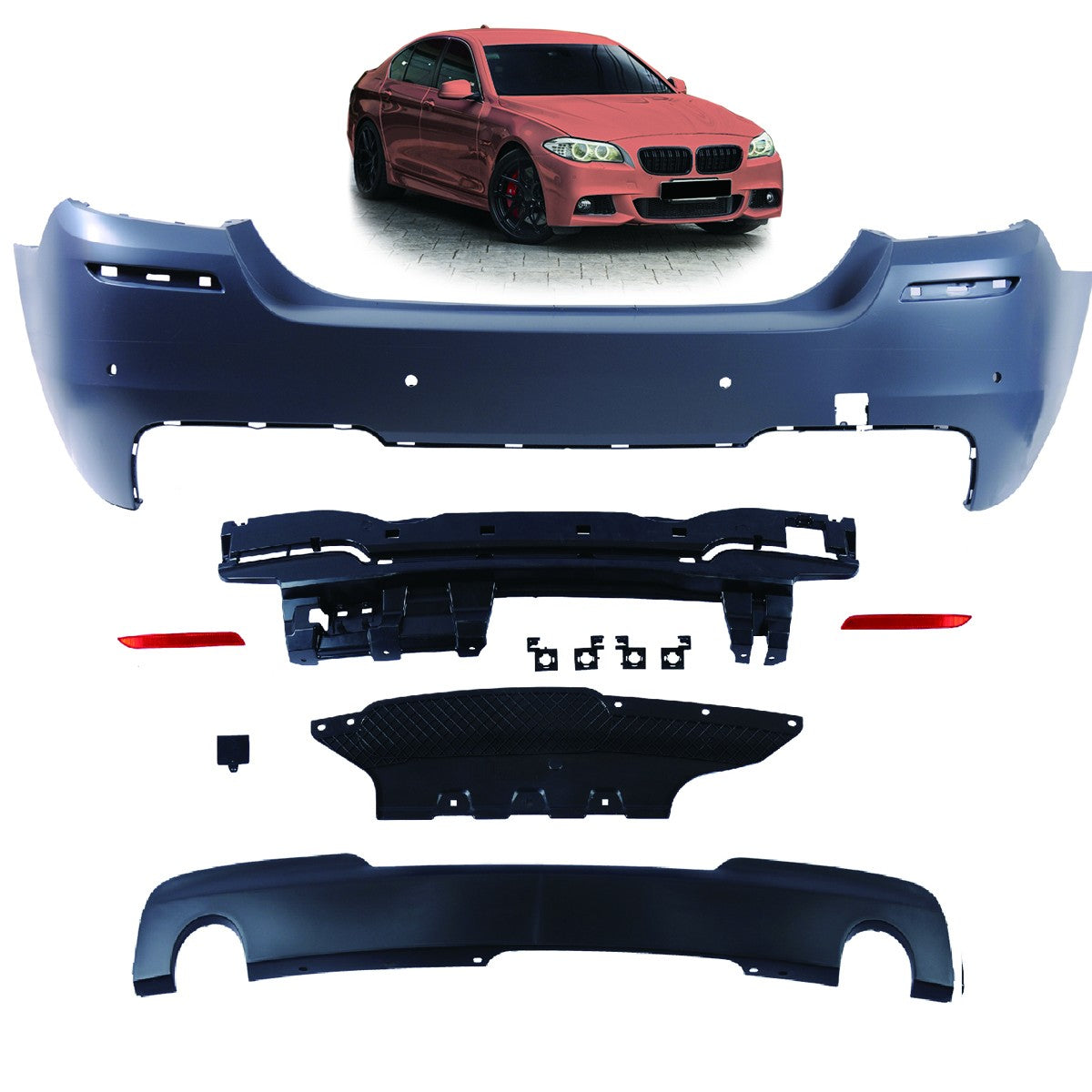 Heckstoßstange Sport Performance mit PDC Diffusor passend für BMW 5er 2010-2017