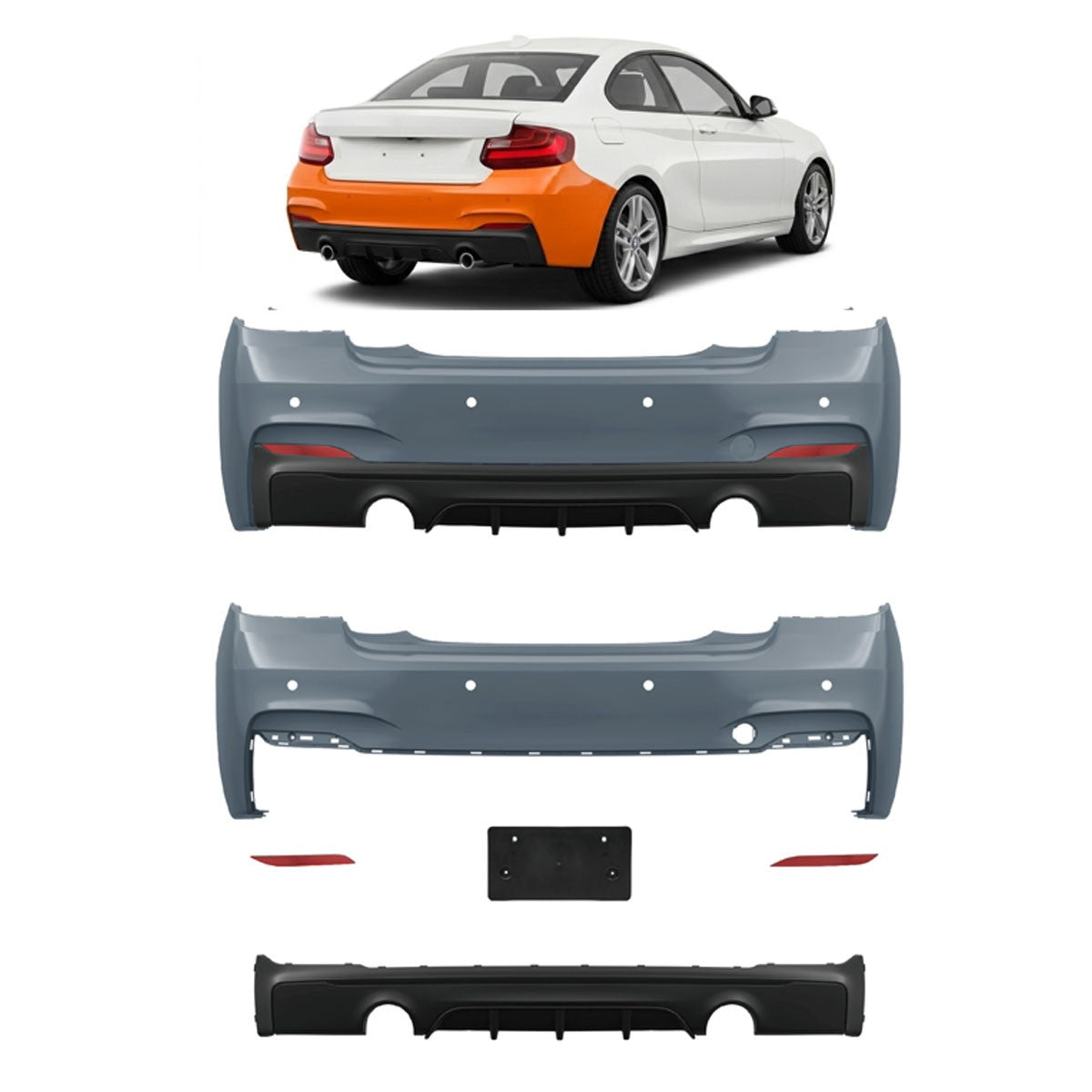 Heckstoßstange mit PDC Diffusor passend für BMW 2er F22 F23 2013-2021