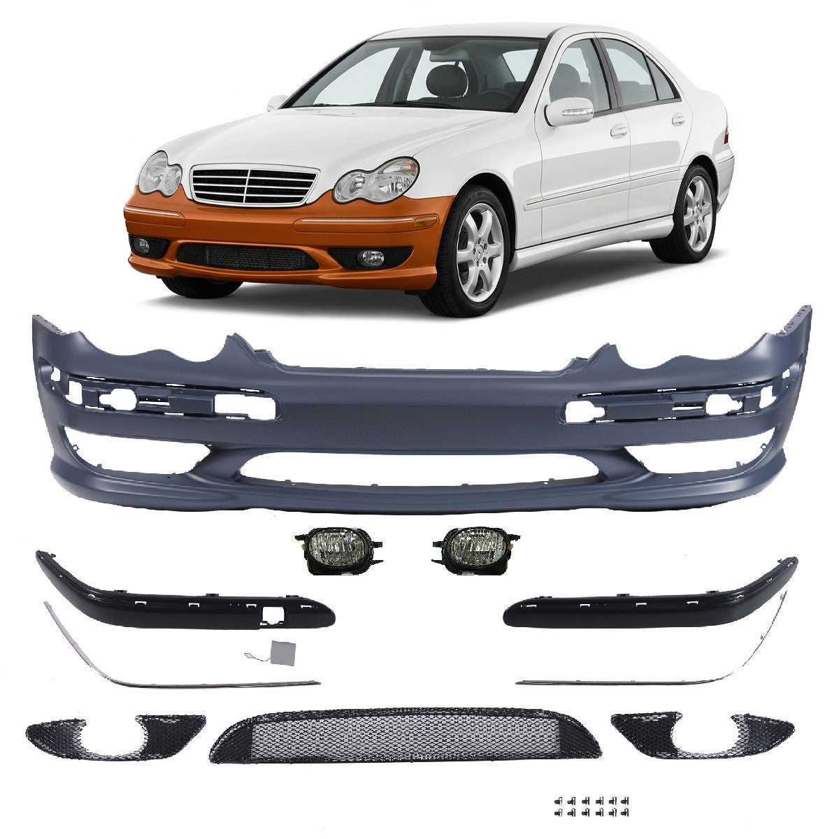Sportstoßstange mit Nebelscheinwerfern passend für Mercedes C-Klasse W203 S203 2000-2007