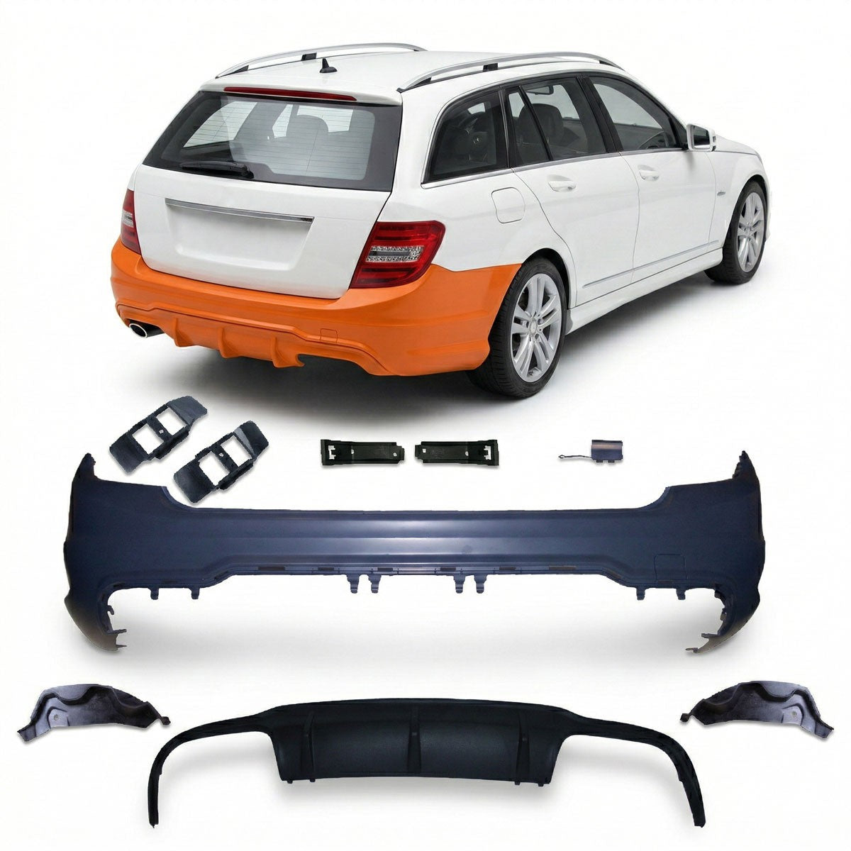 Heckstoßstange Sport mit Diffusor passend für Mercedes C-Klasse S204 2007-2015