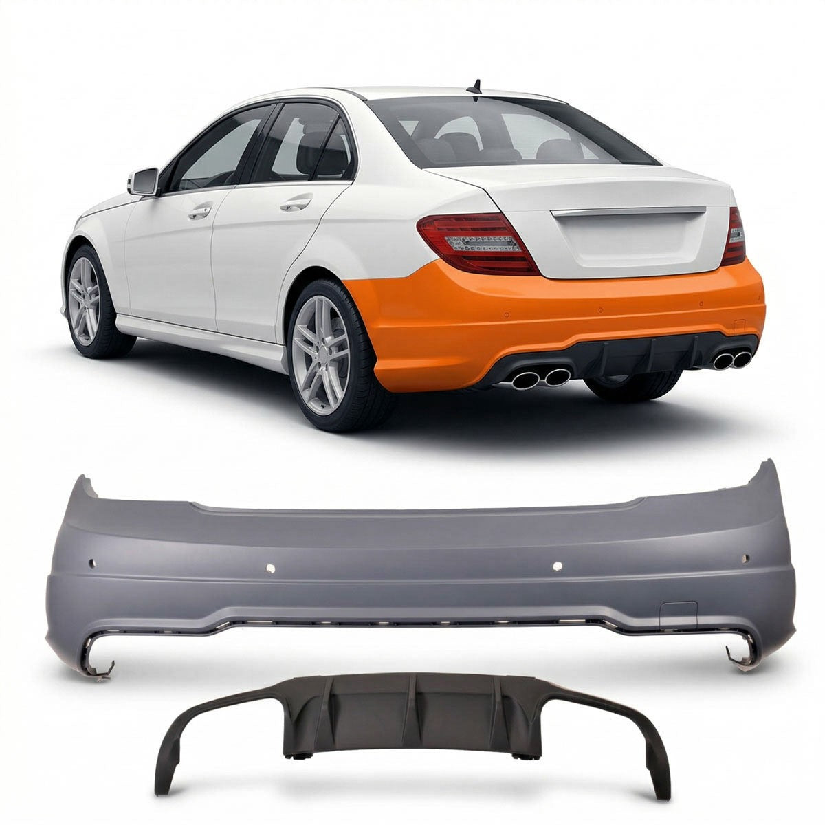 Heckstoßstange mit PDC passend für Mercedes C-Klasse W204 Limousine Coupé 2007-2015