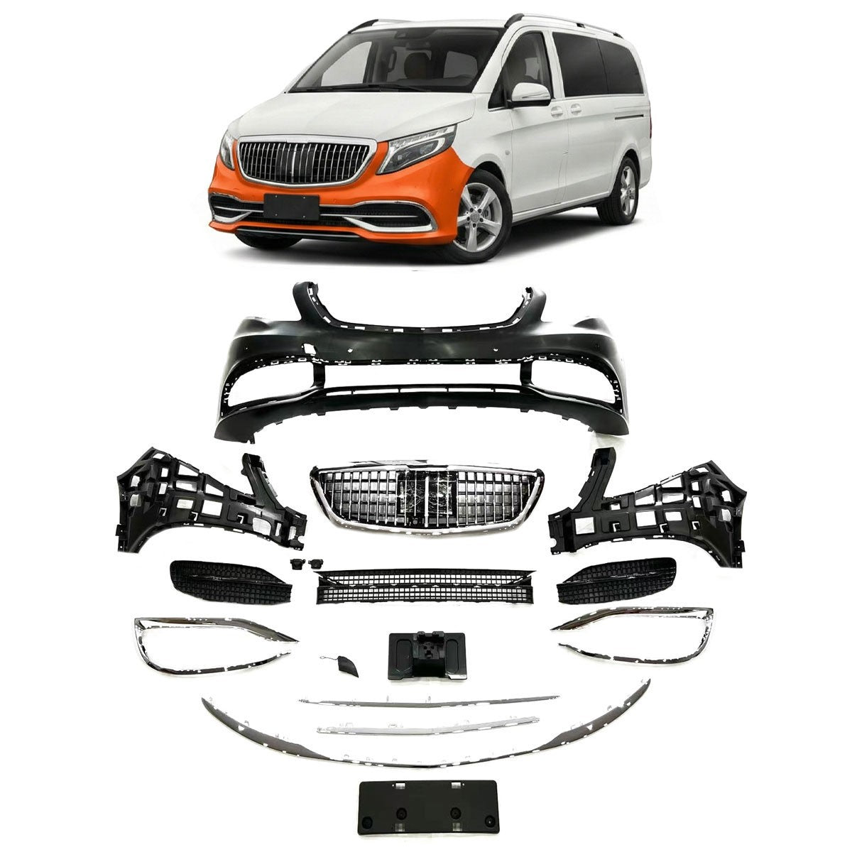 Frontstoßstange mit verchromtem Grill PDC passend für Mercedes V-Klasse W447 2014-2019