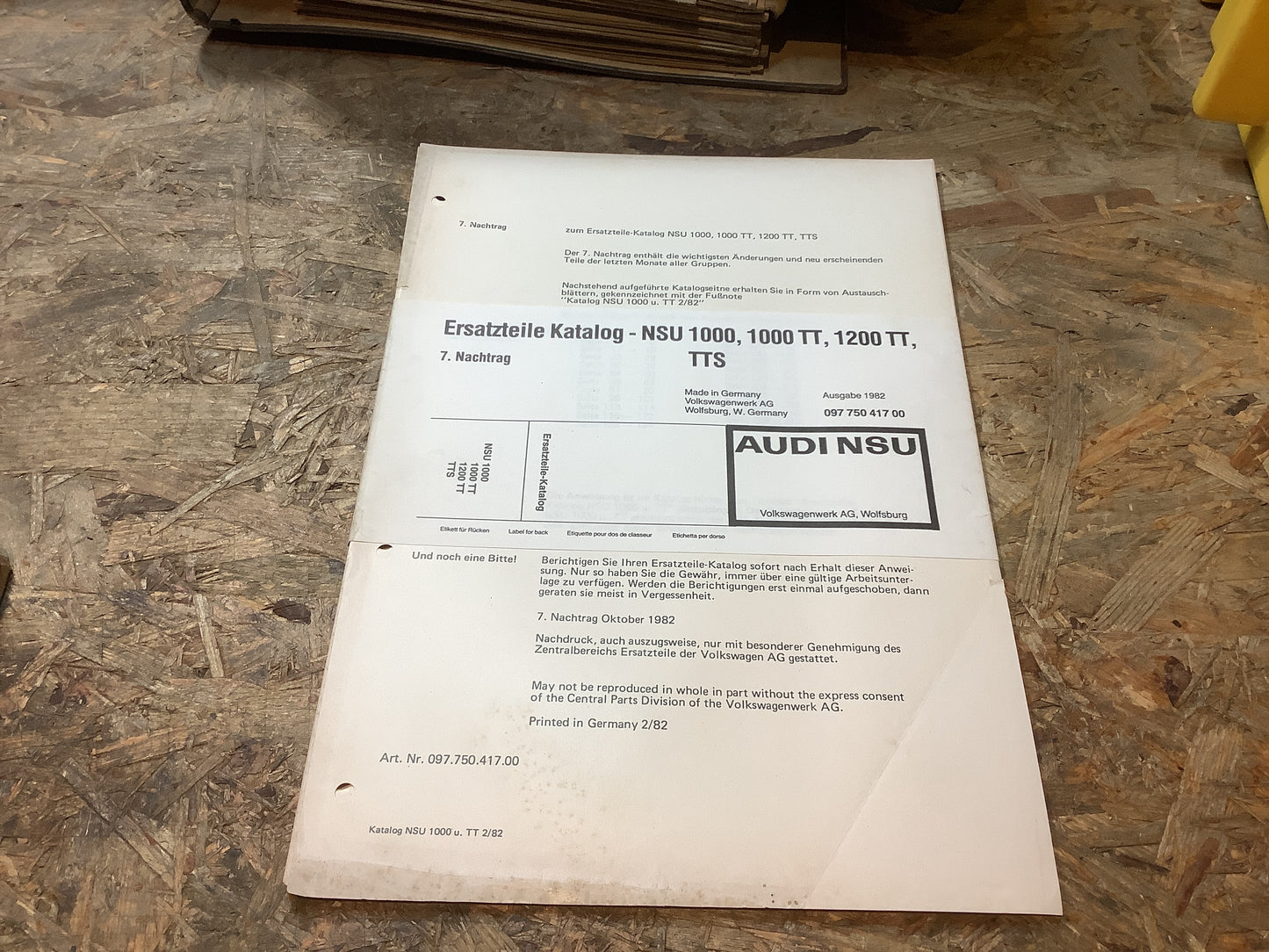 Audi NSU Ersatzteile Katalog-NSU 1000, 1000TT, 1200TT,TTS 7. Nachtrag