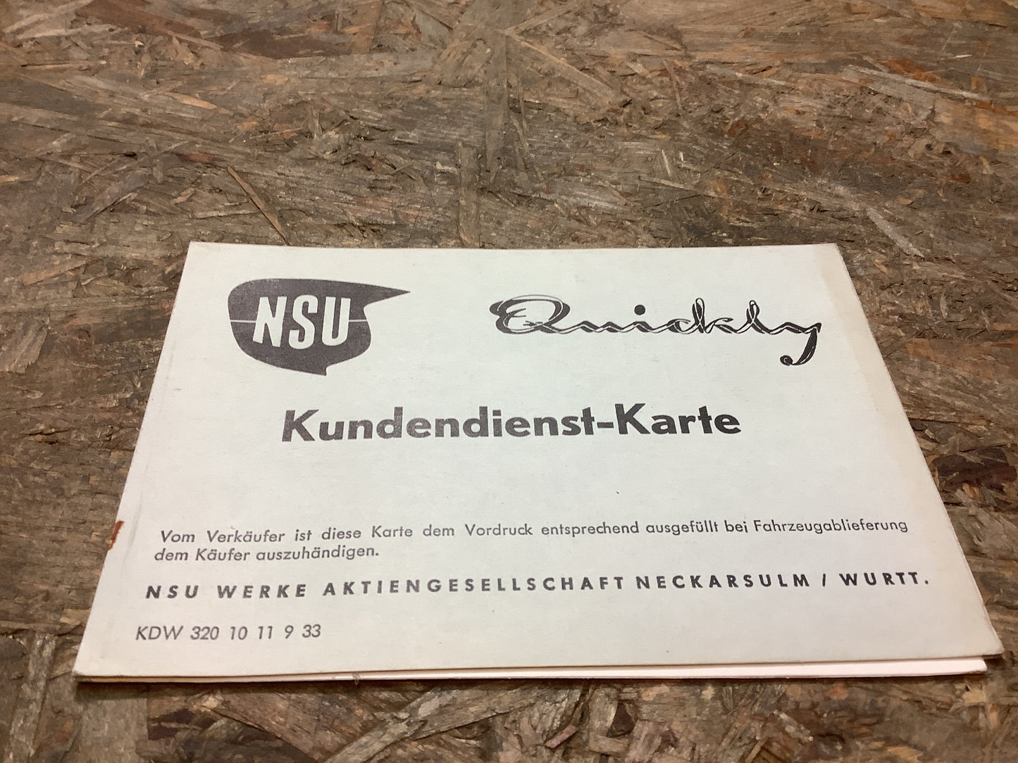 NSU Kundendienst-Karte