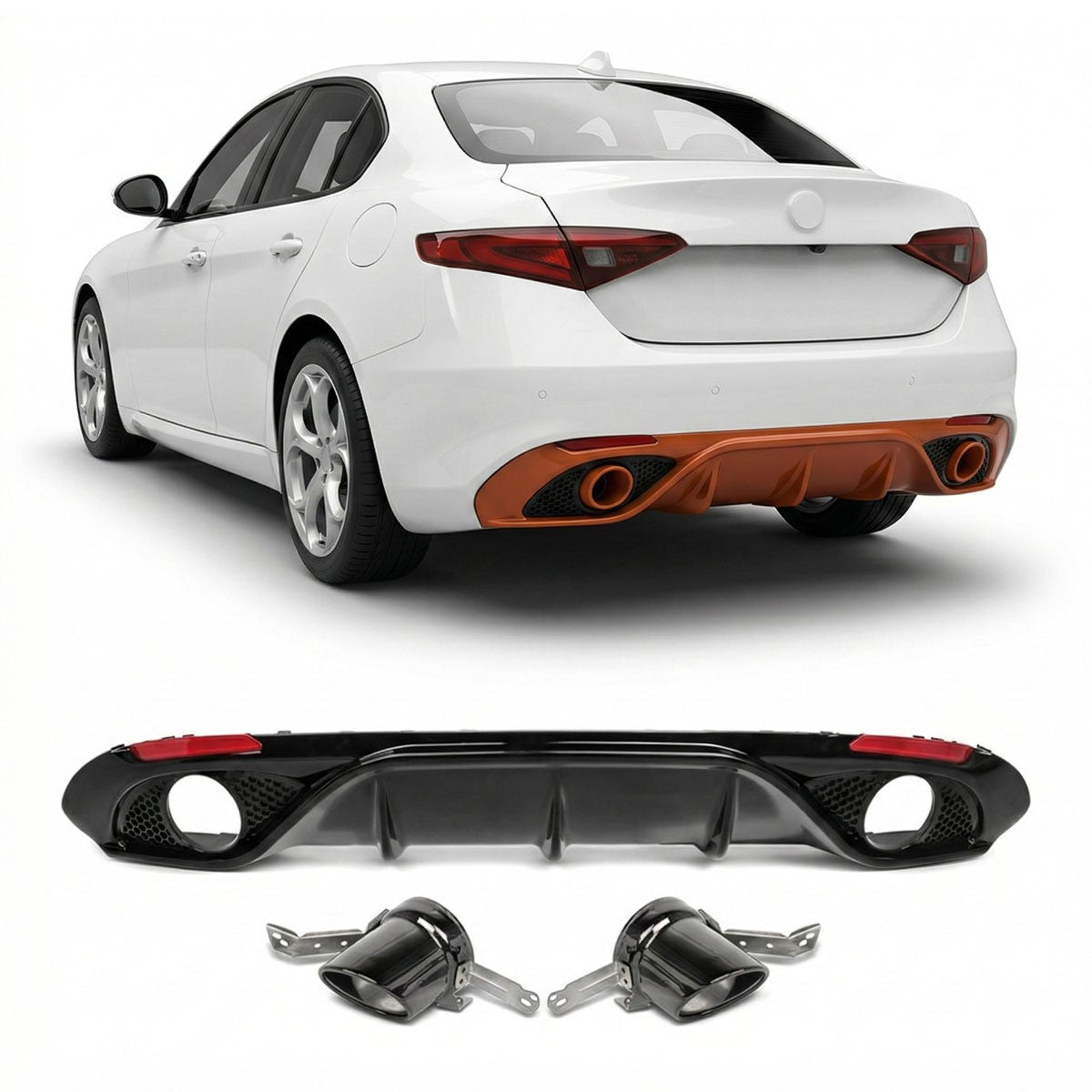 Heckdiffusor Hochglanz Schwarz mit Rohren passend für Alfa Romeo Giulia 2016-2020