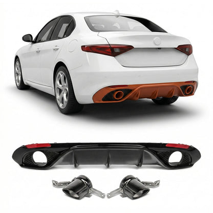 Heckdiffusor Hochglanz Schwarz mit Rohren passend für Alfa Romeo Giulia 2016-2020