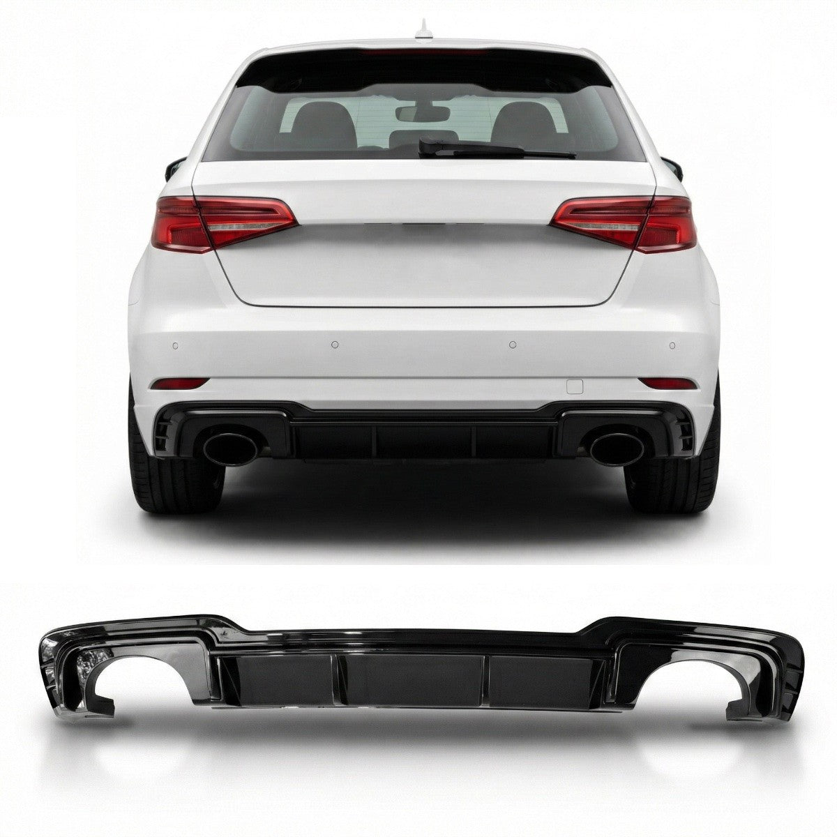 Heckstoßstange Diffusor Hochglanz Schwarz passend für Audi A3 8V Sportback 2017-2021
