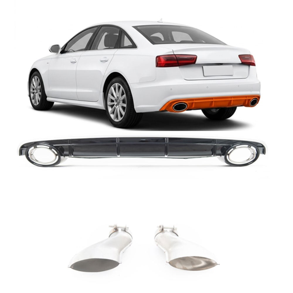 Heckstoßstange Diffusor Hochglanz Silber passend für Audi A6 C7 4G 2015-2018