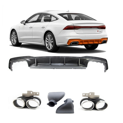Heckdiffusor Grau & Chrom Auspuffendrohre passend für Audi A7 4K 2018-2024