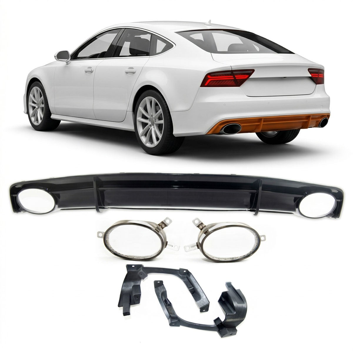 Heckdiffusor mit schwarzen Endrohren passend für Audi A7 Sportback 2016-2018