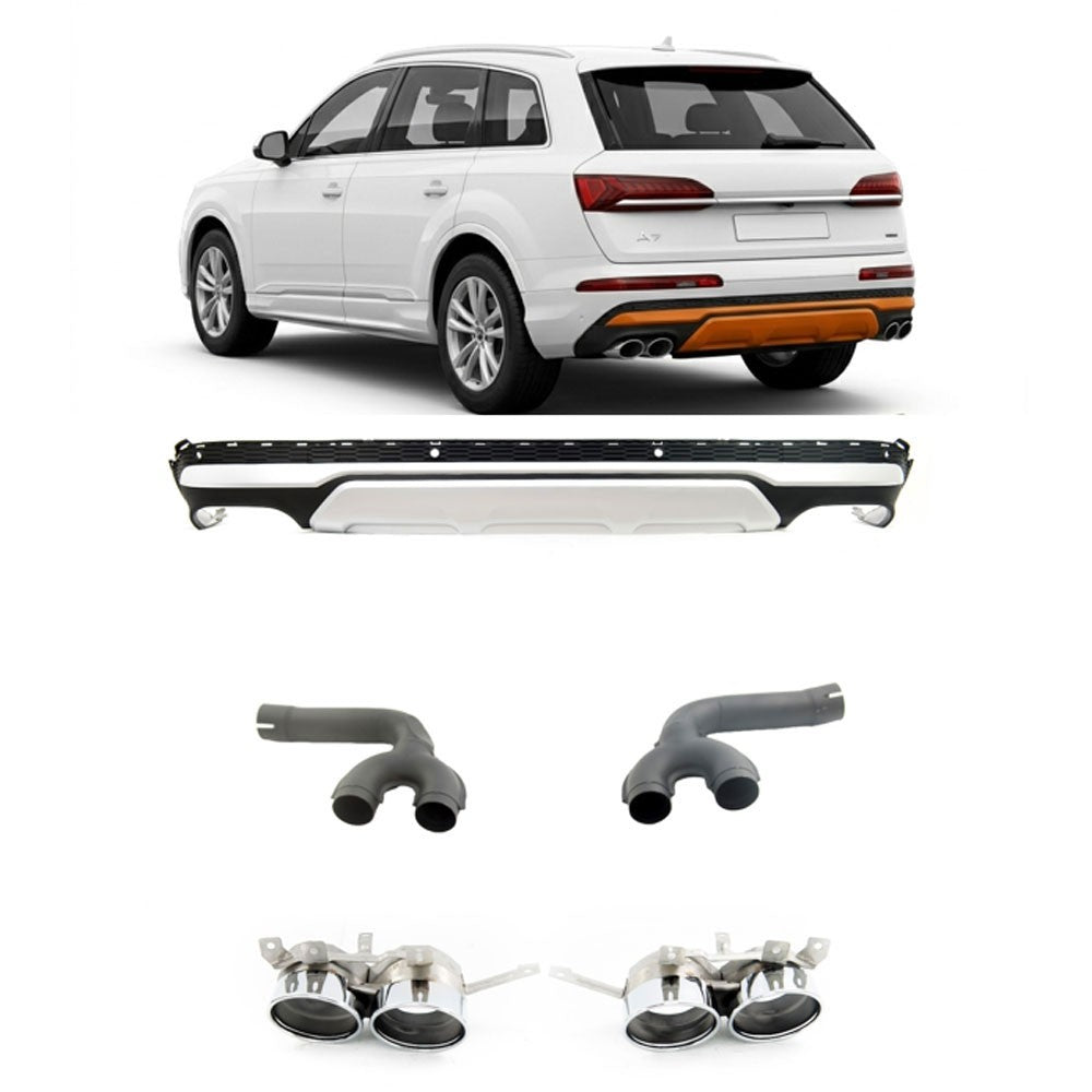 Heckdiffusor Silber mit Endrohren passend für Audi Q7 (4M) Facelift 2021-2024