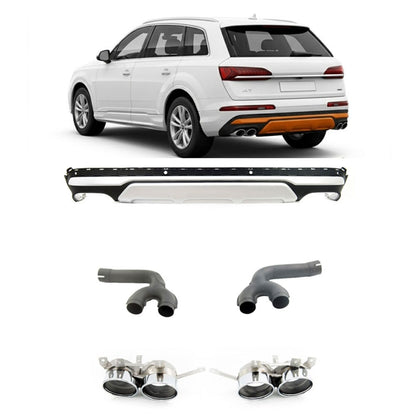 Heckdiffusor Silber mit Endrohren passend für Audi Q7 (4M) Facelift 2021-2024