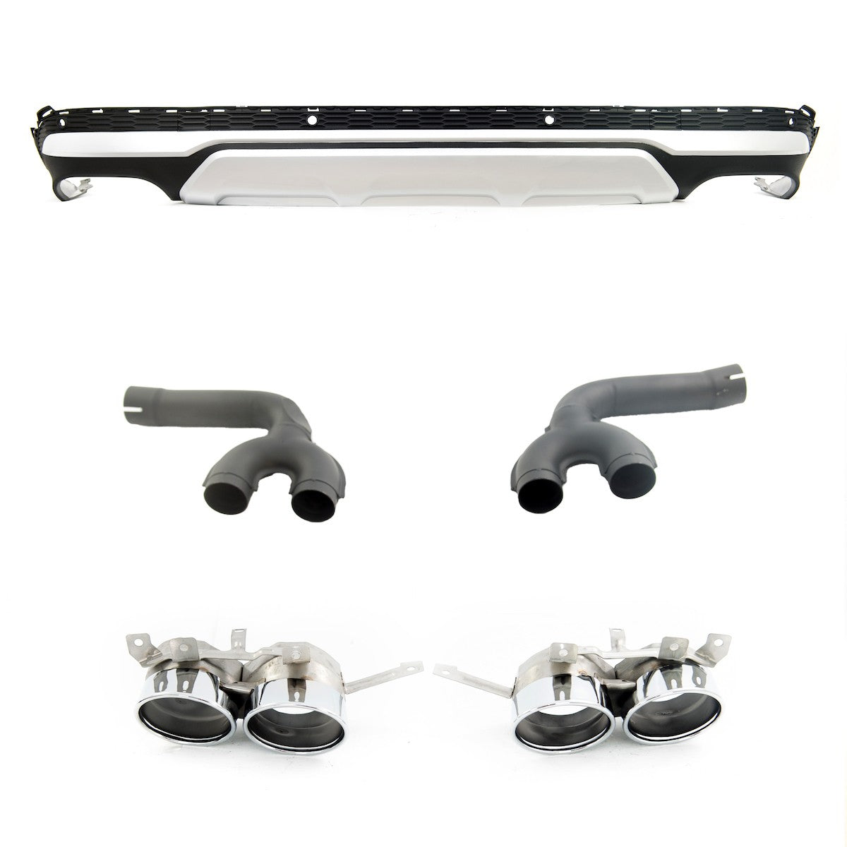 Heckdiffusor Silber mit Endrohren passend für Audi Q7 (4M) Facelift 2021-2024
