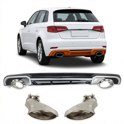 Heckdiffusor Silber & Hochglanz Schwarz passend für Audi A3 8V Sportback 2016-2021