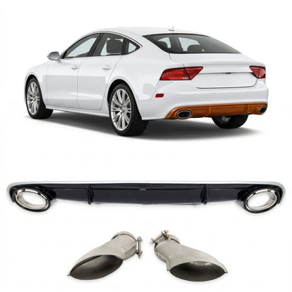 Heckstoßstange Diffusor Silber & Hochglanz Schwarz passend für Audi A7 4G Sportback 2010-2014