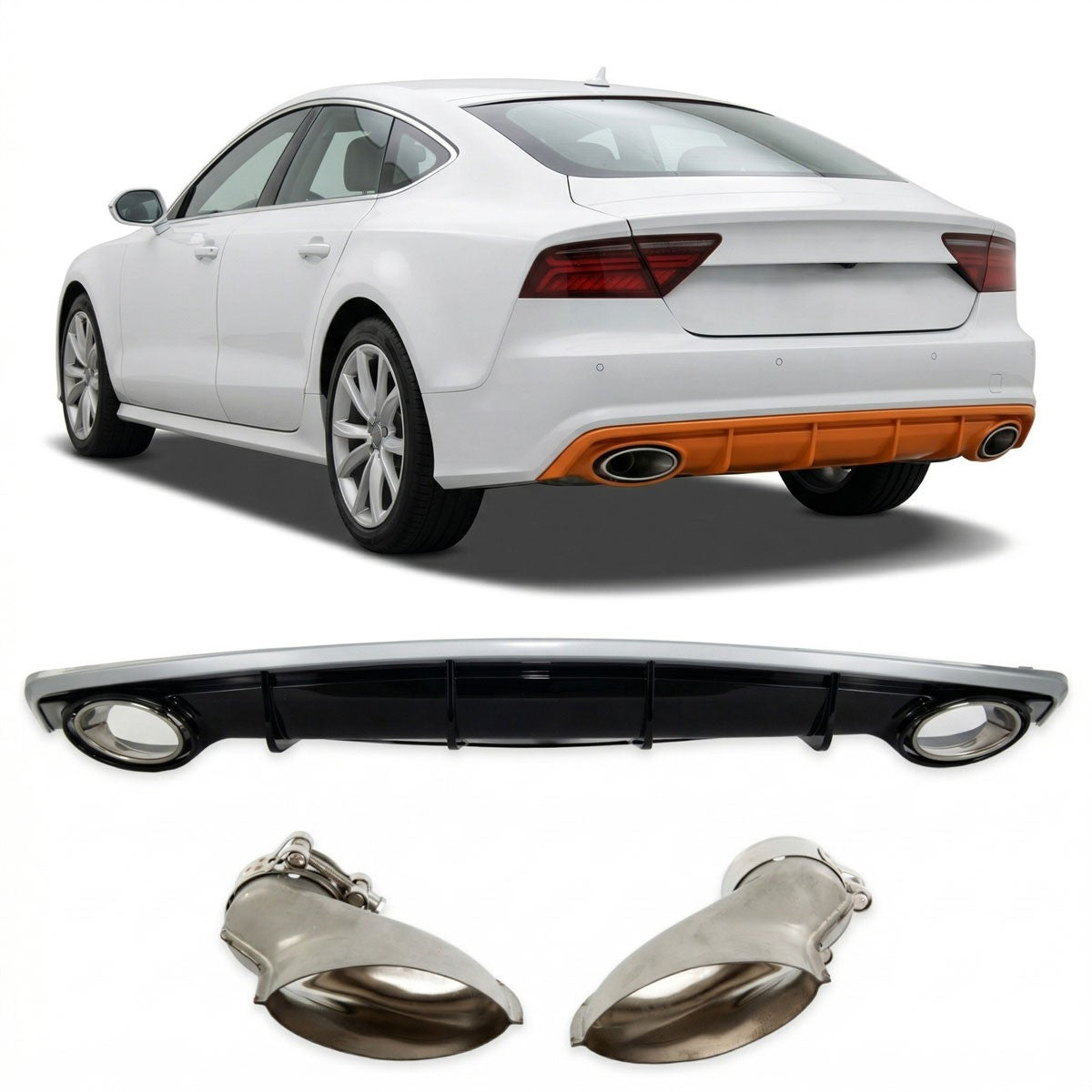 Heckstoßstange Diffusor Silber & Hochglanz Schwarz passend für Audi A7 4G 2015-2018
