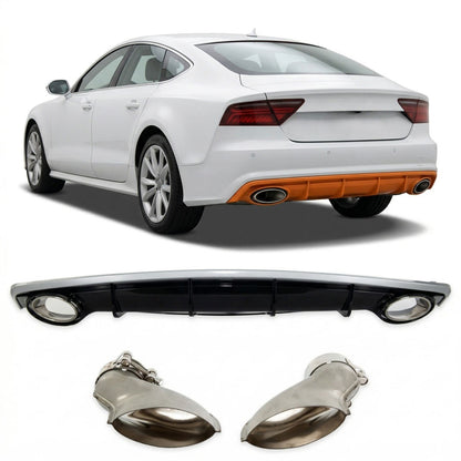 Heckstoßstange Diffusor Silber & Hochglanz Schwarz passend für Audi A7 4G 2015-2018
