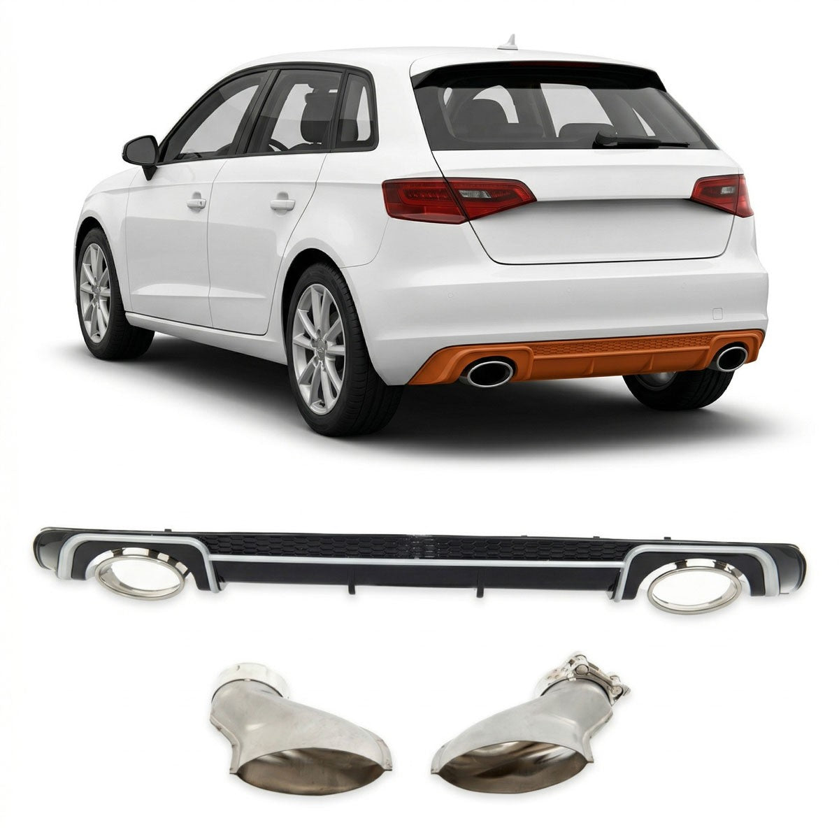 Heckdiffusor Silber & Hochglanz Schwarz passend für Audi A3 8V Sportback 2013-2015