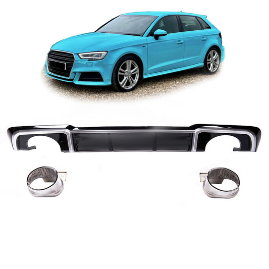 Heckstoßstange Diffusor Silber Hochglanz Schwarz passend für Audi A3 8V Sportback 2016-2020