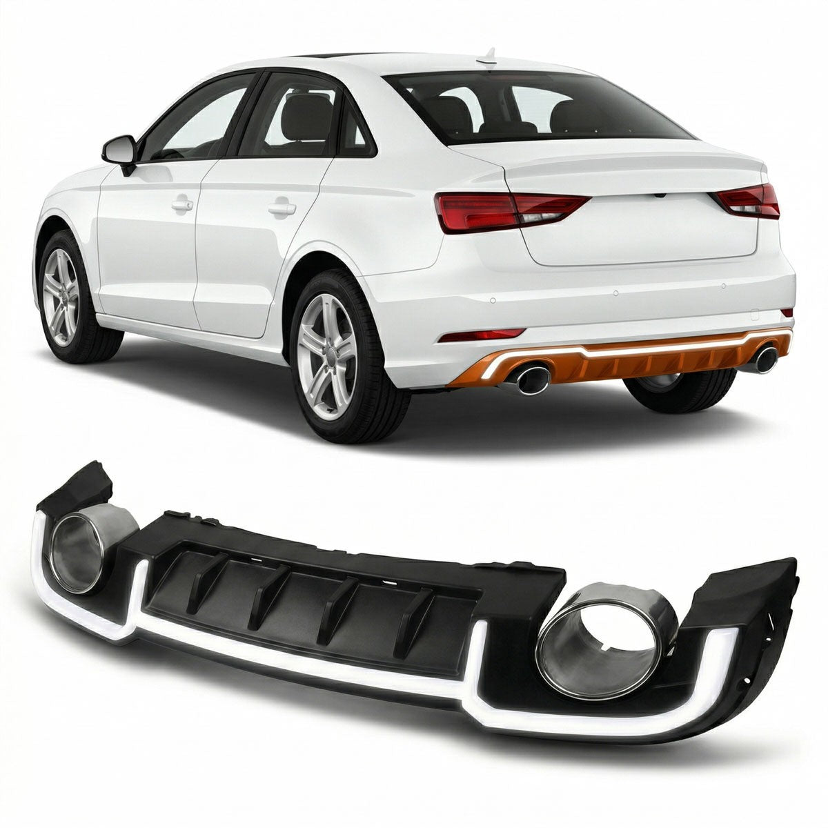 Heckstoßstange Diffusor Silber Hochglanz Schwarz passend für Audi A3 8V Limousine 2016-2019