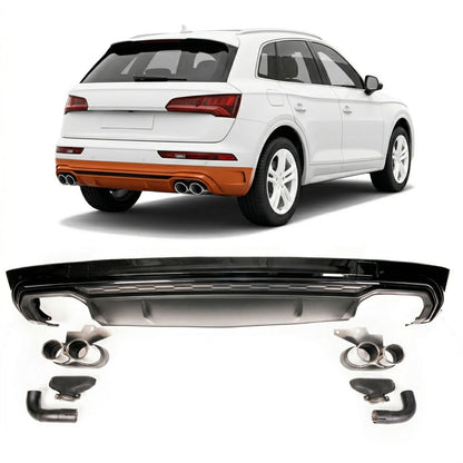 Heckstoßstange Diffusor Schwarz mit verchromten Endrohren passend für Audi Q5 FY 2017-2024