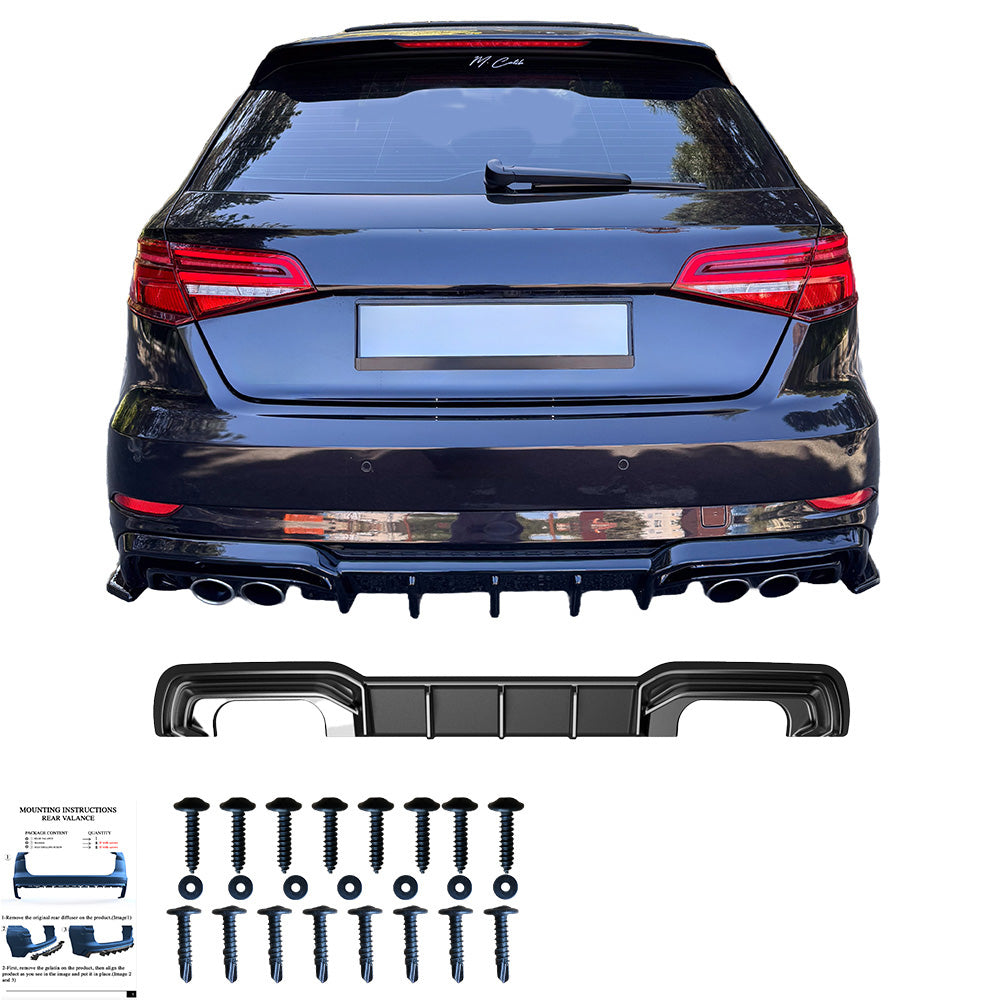 Heckdiffusor passend für Audi S3 Sportback 8V Facelift 2016-2020 Hochglanz Schwarz