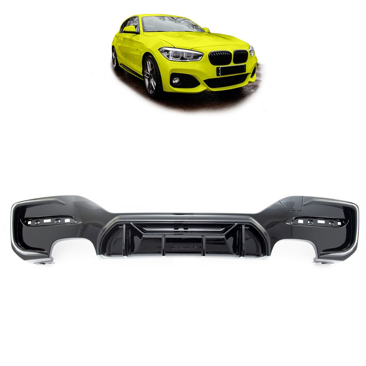Sport Heckstoßstange Diffusor Hochglanz Schwarz passend für BMW 1er F20 F21 2015-2019