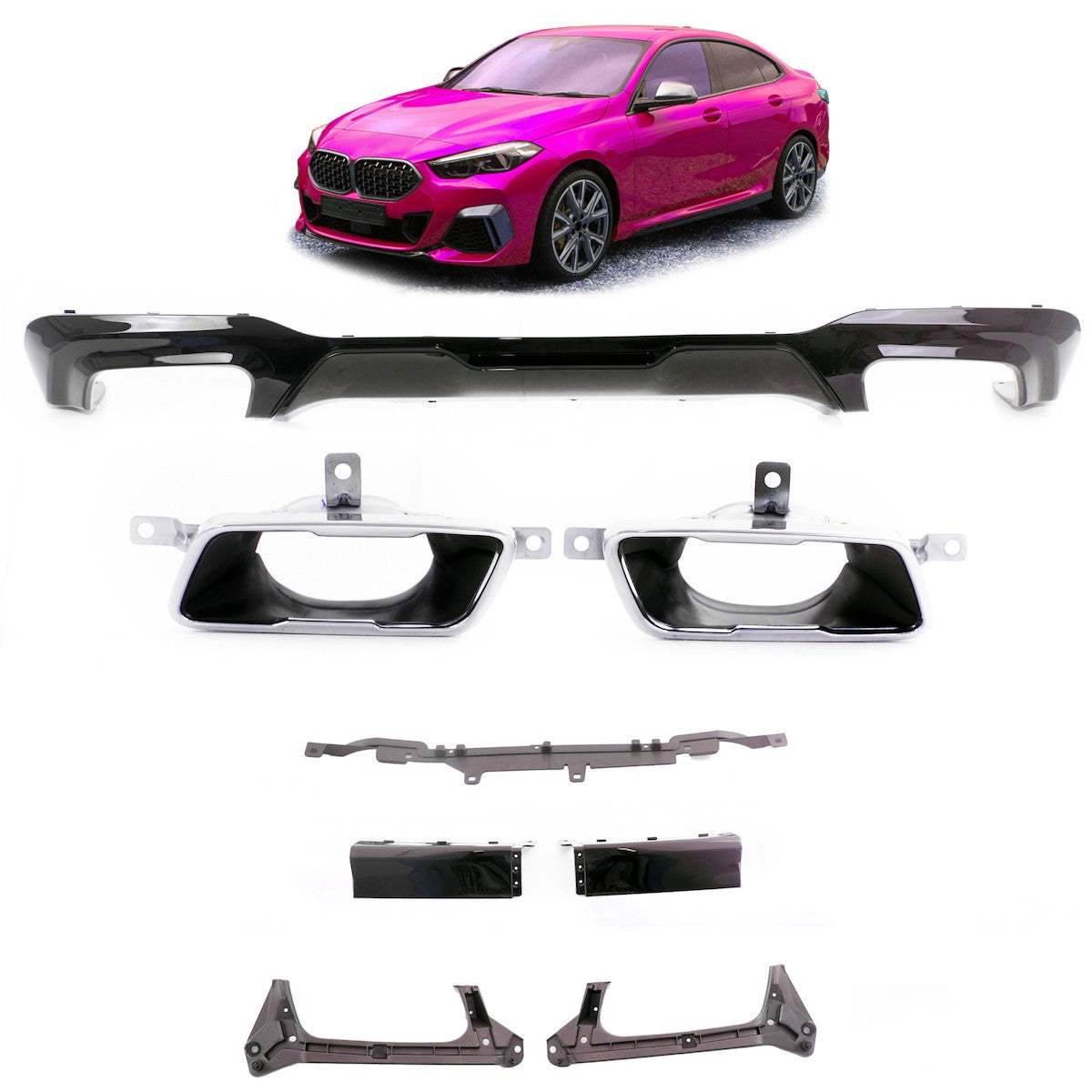 Heckdiffusor Hochglanz Schwarz passend für BMW 2er F44 Gran Coupé 2019+
