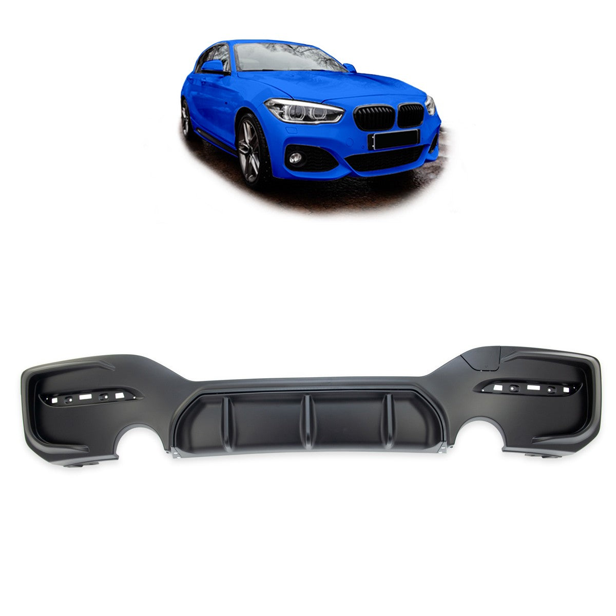 Sport Heckstoßstange Diffusor Matt Schwarz passend für BMW 1er (F20 F21) 2015-2019