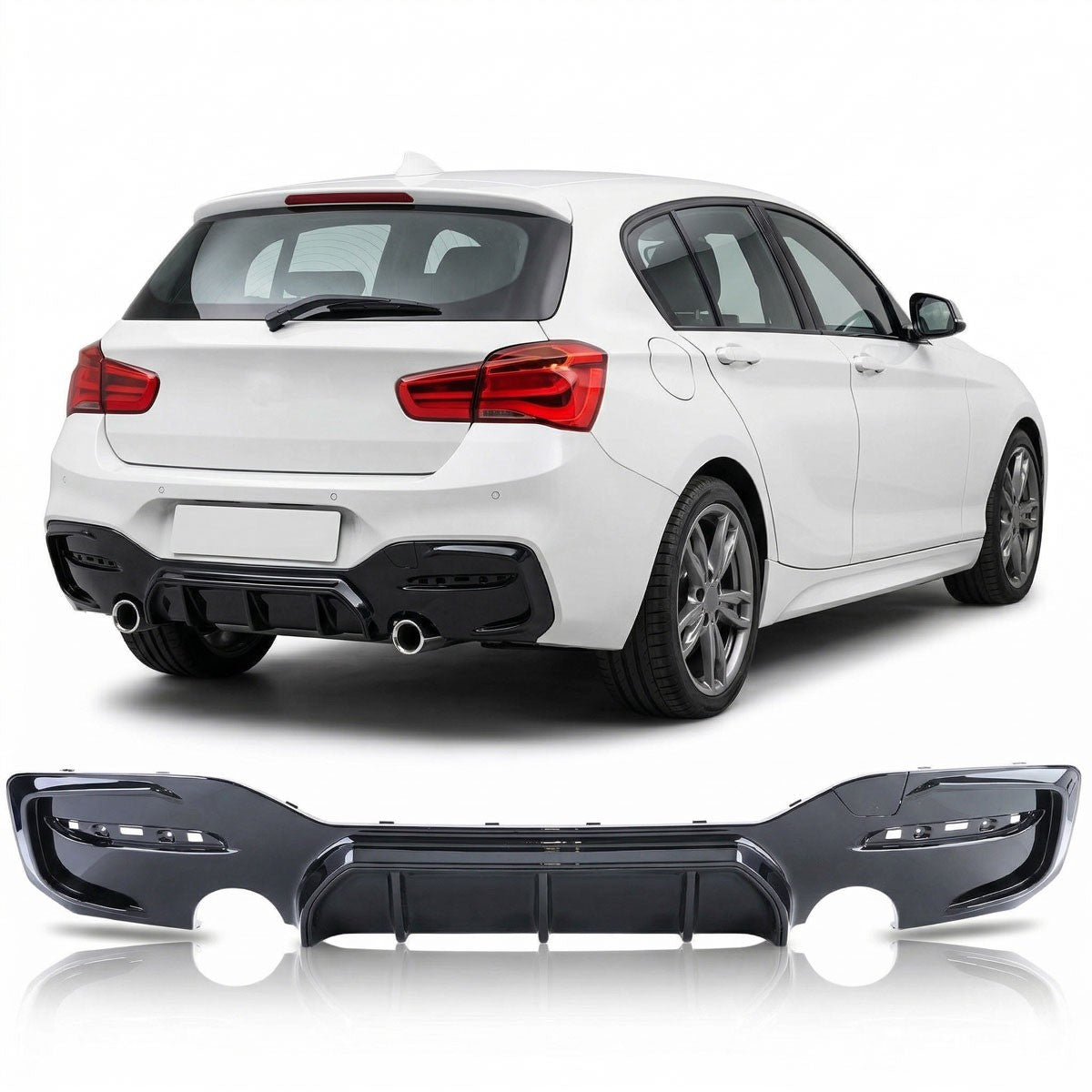 Heckstoßstange Diffusor Hochglanz Schwarz passend für BMW 1er F20 F21 Hatchback 2015-2019