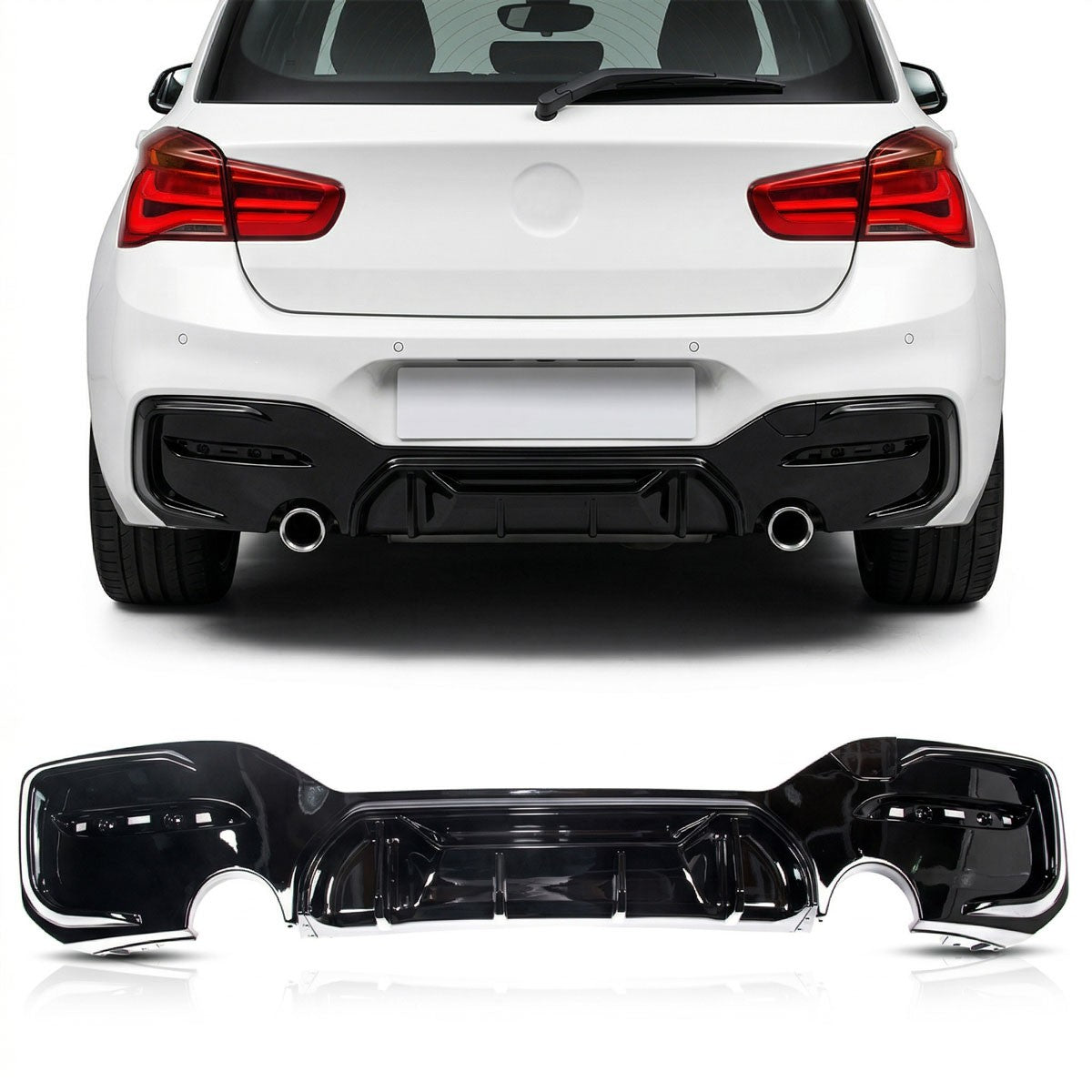 Heckstoßstange Diffusor Hochglanz Schwarz passend für BMW 1er F20 F21 Facelift 2015-2019
