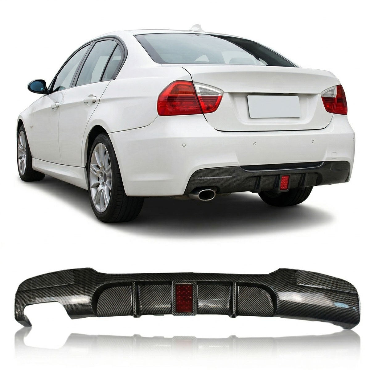 Heckstoßstange Diffusor Carbon-Optik + LED passend für BMW 3er E90 E91 2005-2011