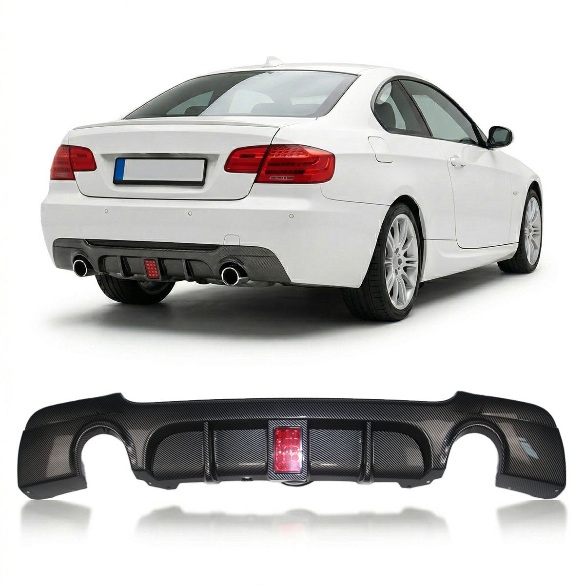 Heckstoßstange Diffusor Carbon-Optik + LED passend für BMW 3er E92 E93 335i 2006-2013