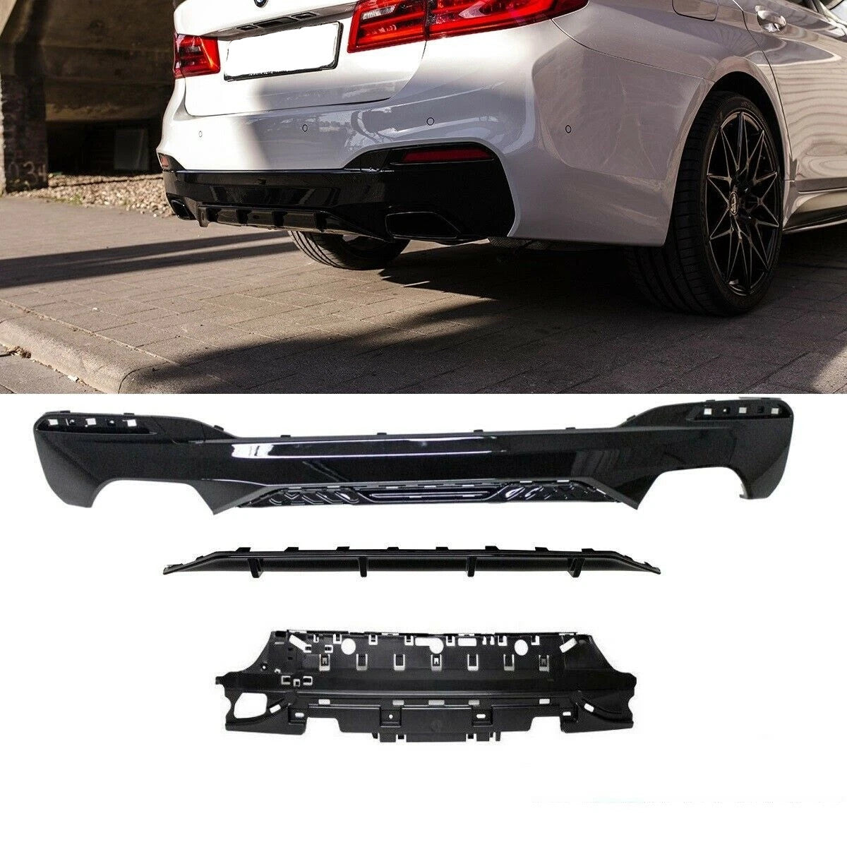 Heckstoßstange Diffusor Hochglanz Schwarz passend für BMW 5er (G30, G31) Limousine Touring 520-540 Pre-Facelift 2016-2020