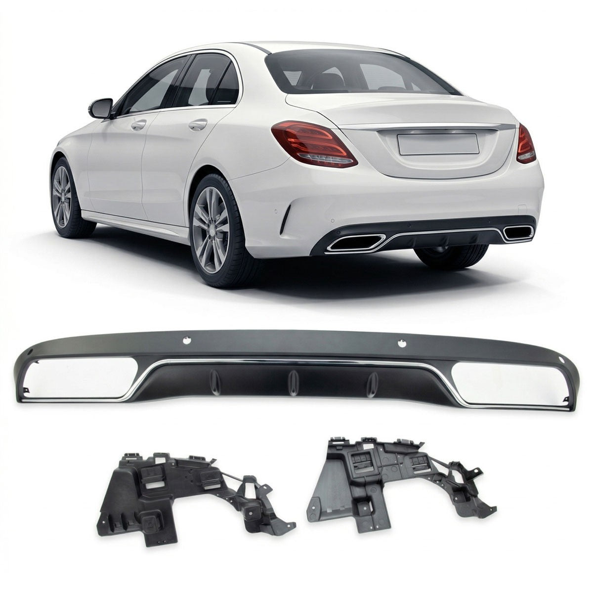 Heckspoiler Diffusor Silber passend für Mercedes C-Klasse W205 2013-2021