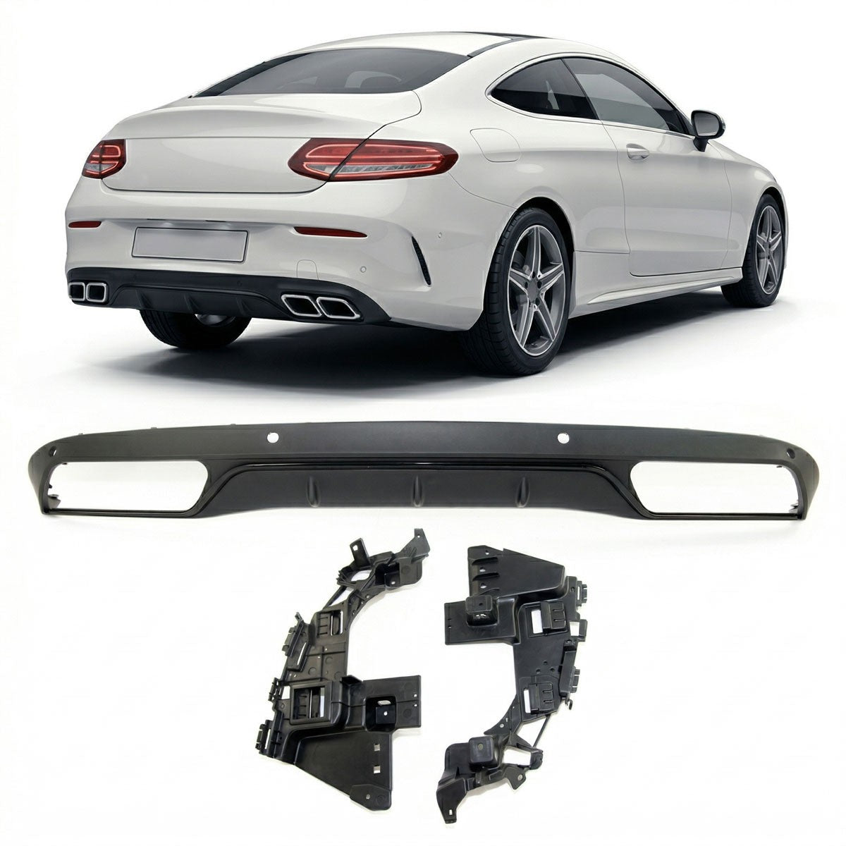 Heckstoßstange Diffusor Schwarz passend für Mercedes C-Klasse C205 Coupé Cabrio 2013-2018