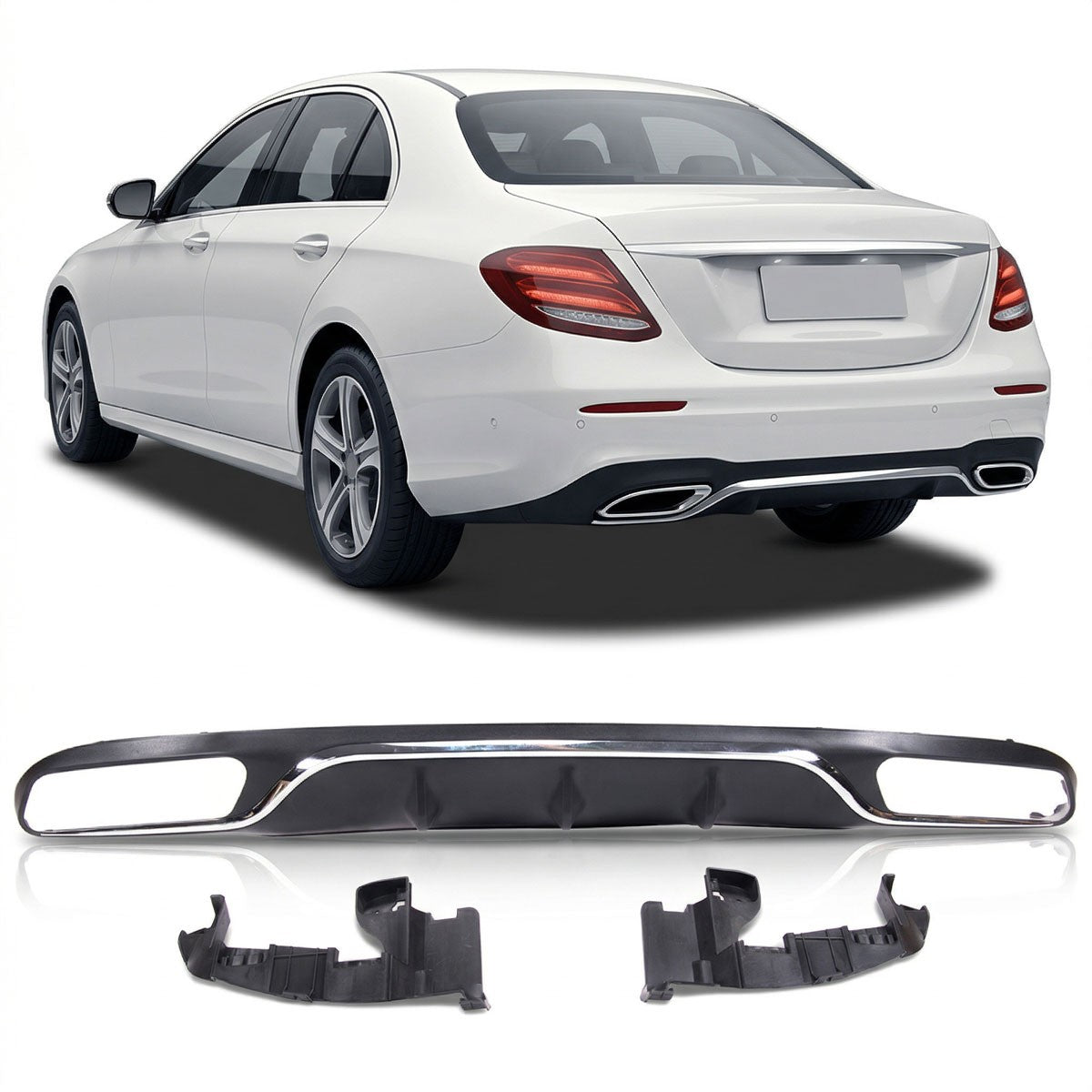 Sport Heckstoßstange Diffusor Silber passend für Mercedes E-Klasse W213 S213 2016-2020