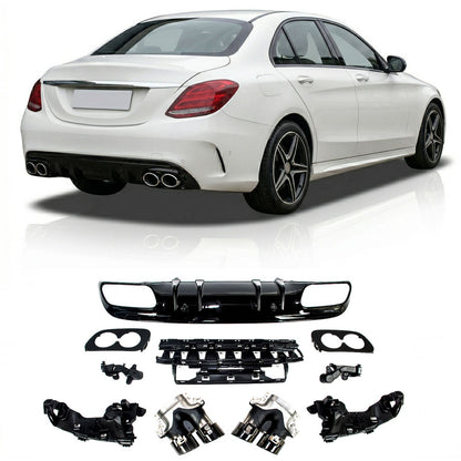 Heckstoßstange Diffusor mit schwarzen Endrohren passend für Mercedes C-Klasse W205 2015-2021