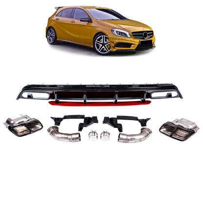 Heckdiffusor Rot & Schwarze Rohre passend für Mercedes A-Klasse W176 2013-2018