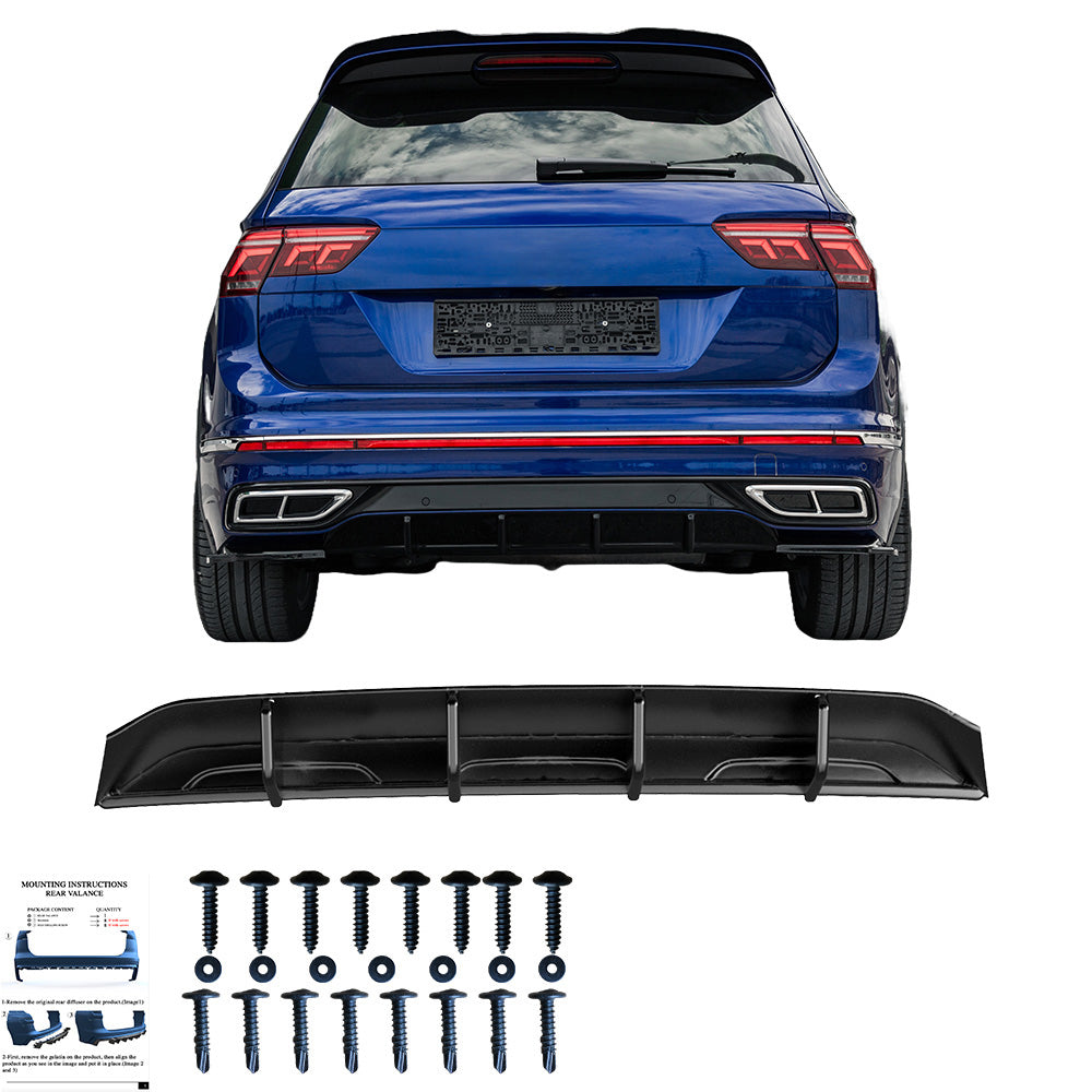 Heckstoßstange Diffusor passend für VW Tiguan R-Line Mk2 Facelift 2020-2024 Hochglanz Schwarz