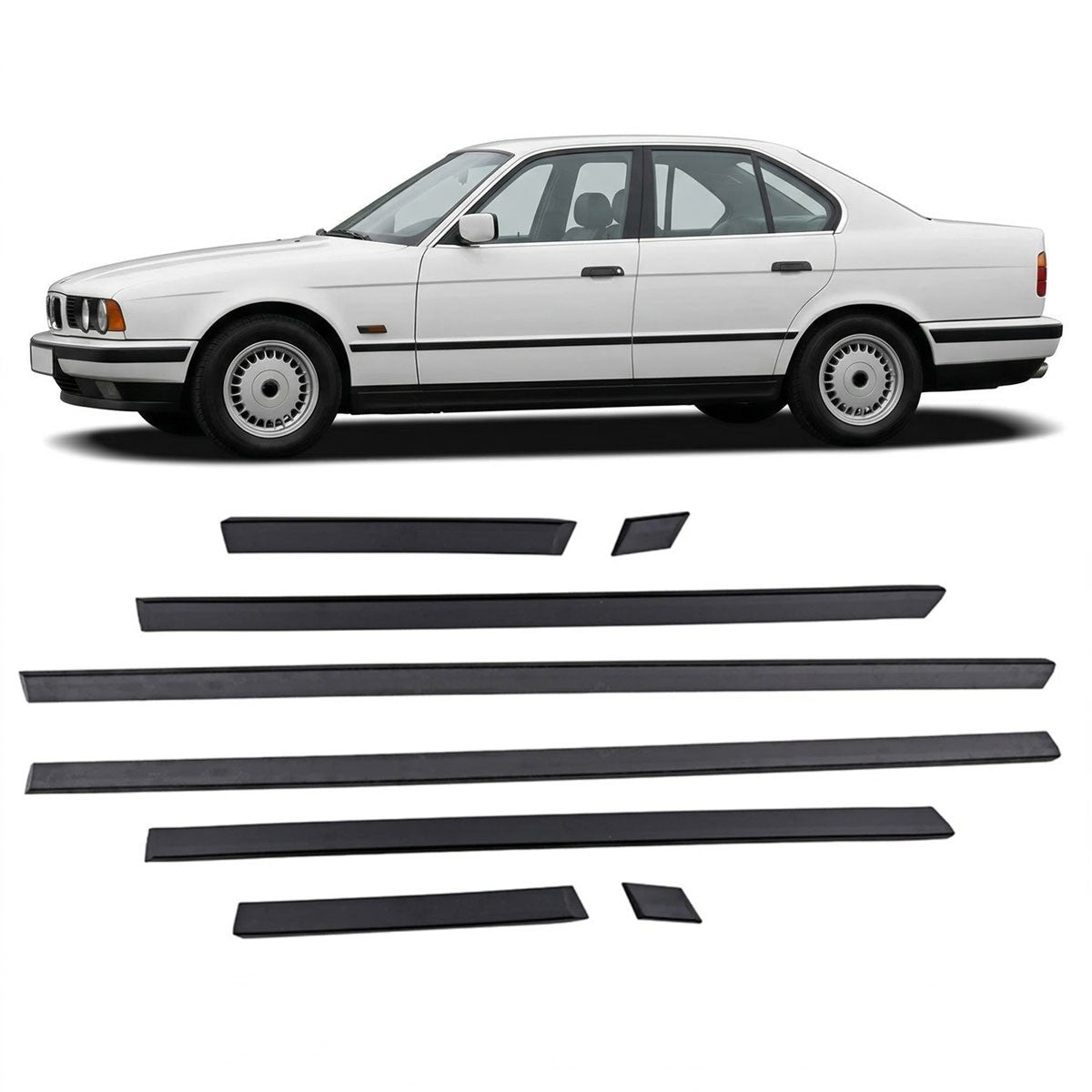 8-teiliges schwarzes Türverkleidungsleisten Set passend für BMW 5er E34 1988-1996